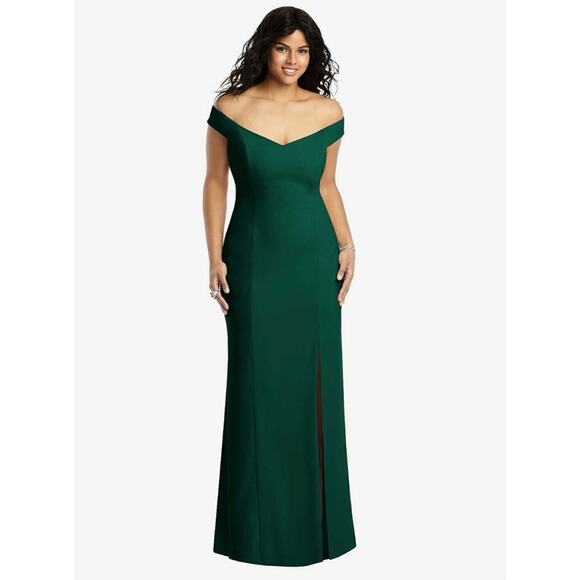 Dessy Off-the-Shoulder Criss Cross Back Trumpet Gown Hunter Green Women's 0 $257 - Picture 4 of 10